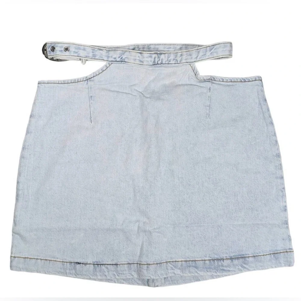 We wore what denim cut out mini skirt Light Denim Skirt Indigo Confort ($69) M